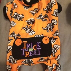 Orange Halloween Dog Costume with Skeleton Print